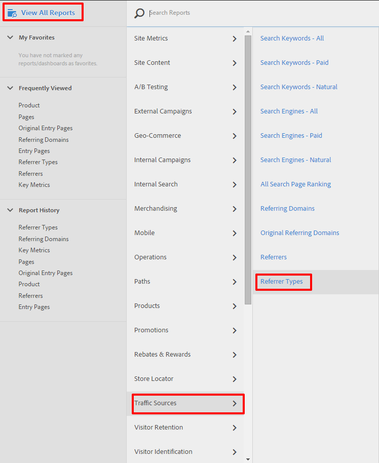 Omniture Referrer Types in Menu